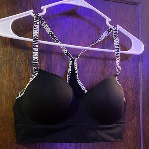 PINK Victoria's Secret Black Bralette with Logo Straps